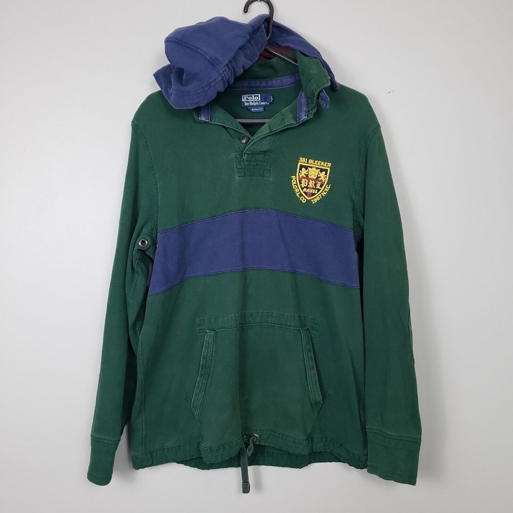 Polo Ralph Lauren Mens M Rugby Shirt Hoodie Embroidered Patch #3